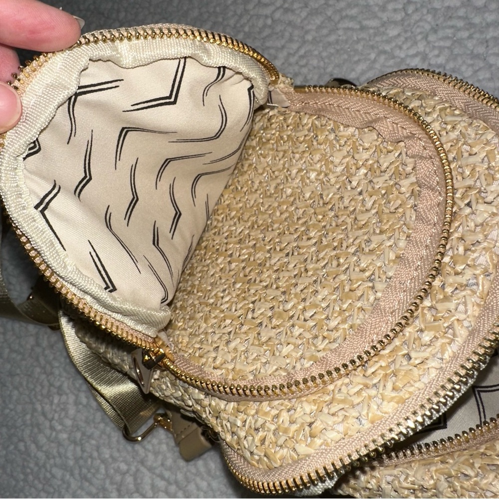 Urban Expressions straw woven crossbody sling bag adjustable strap zippers gold - Picture 9 of 15